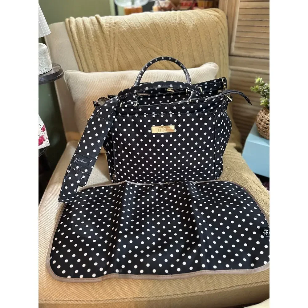 JuJuBe Be Classy Structured Multi-Functional Diaper Bag Black White Polka Dot